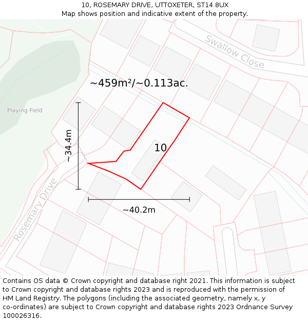 10, ROSEMARY DRIVE, UTTOXETER, ST14 8UX: Plot and title map