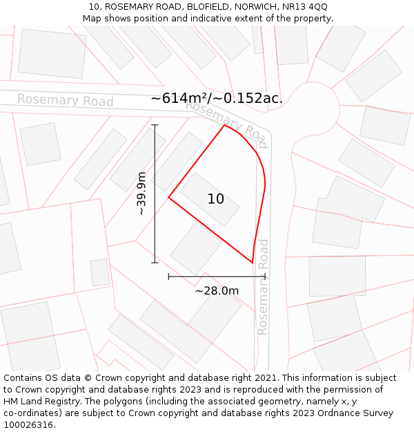 10, ROSEMARY ROAD, BLOFIELD, NORWICH, NR13 4QQ: Plot and title map