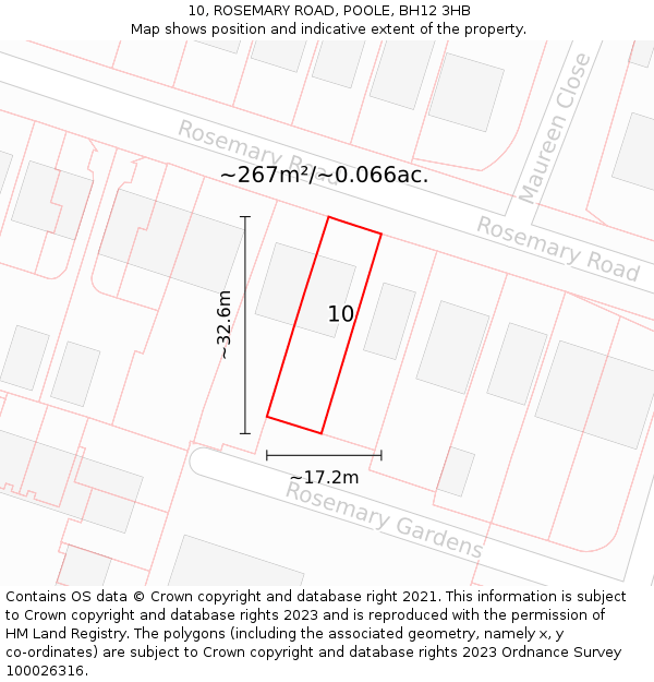 10, ROSEMARY ROAD, POOLE, BH12 3HB: Plot and title map