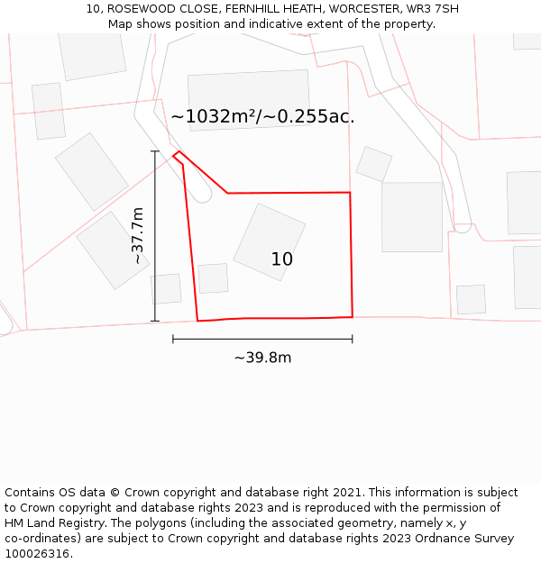 10, ROSEWOOD CLOSE, FERNHILL HEATH, WORCESTER, WR3 7SH: Plot and title map