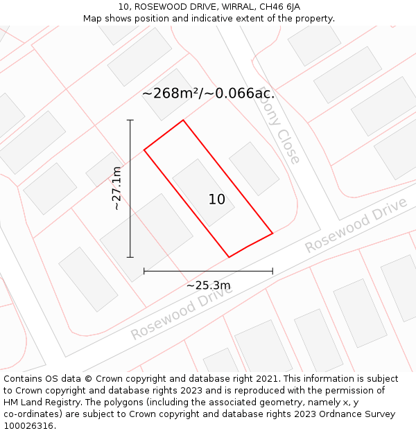 10, ROSEWOOD DRIVE, WIRRAL, CH46 6JA: Plot and title map