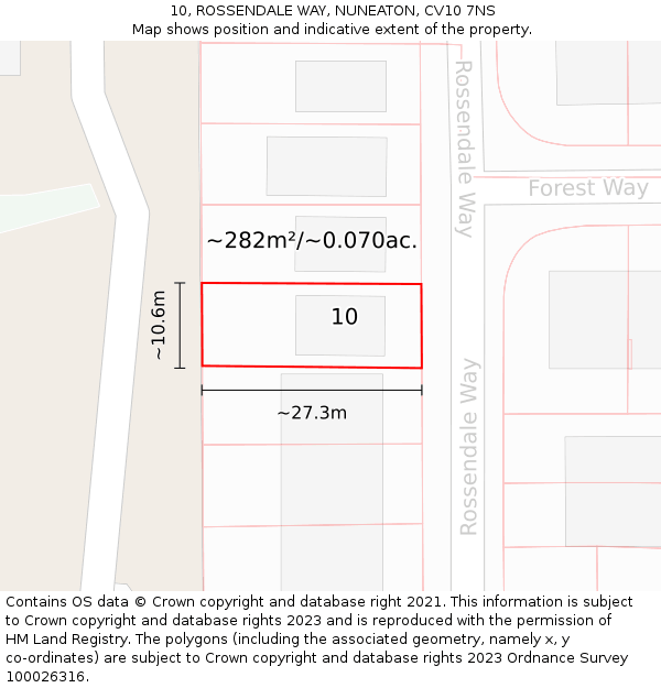 10, ROSSENDALE WAY, NUNEATON, CV10 7NS: Plot and title map