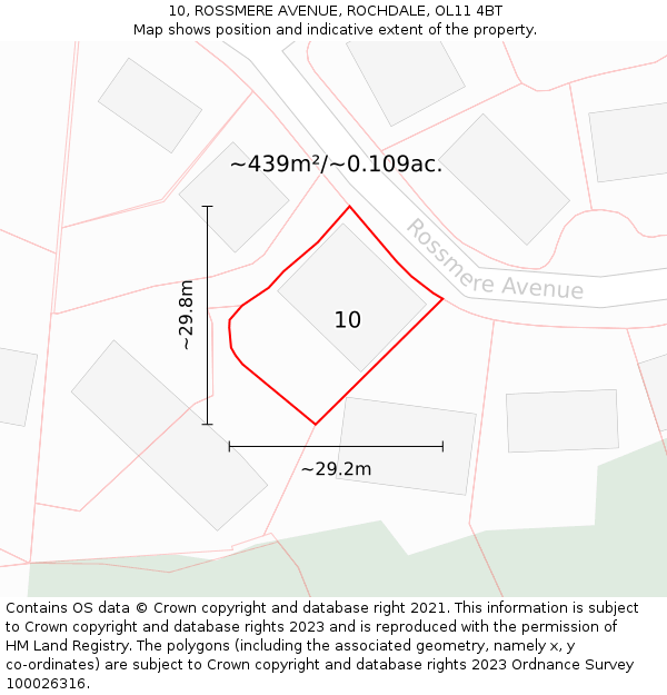 10, ROSSMERE AVENUE, ROCHDALE, OL11 4BT: Plot and title map