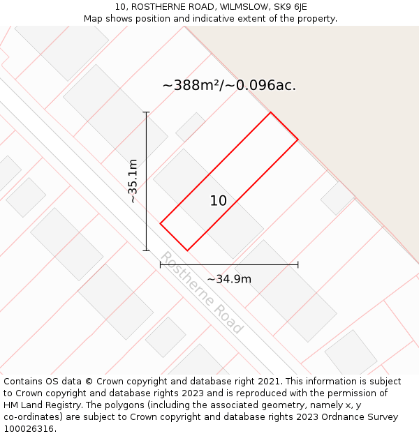 10, ROSTHERNE ROAD, WILMSLOW, SK9 6JE: Plot and title map