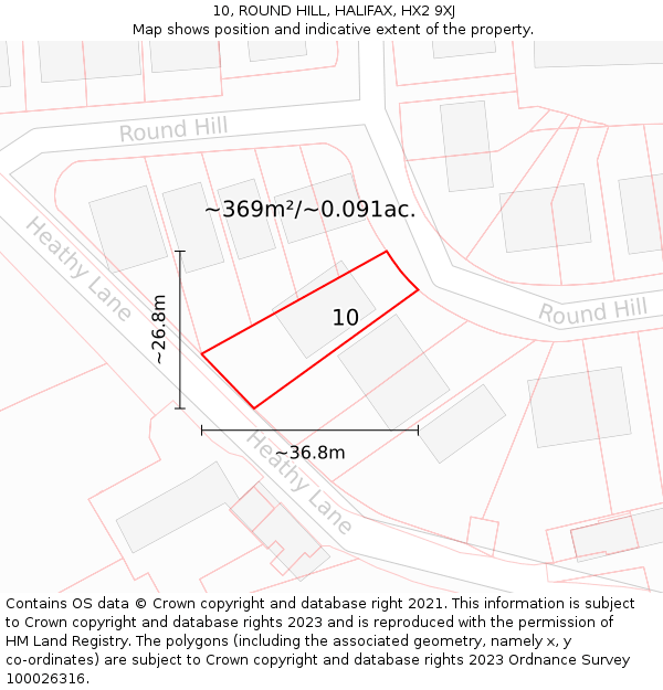 10, ROUND HILL, HALIFAX, HX2 9XJ: Plot and title map