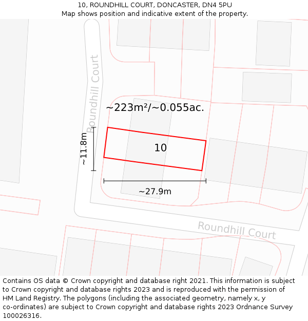 10, ROUNDHILL COURT, DONCASTER, DN4 5PU: Plot and title map