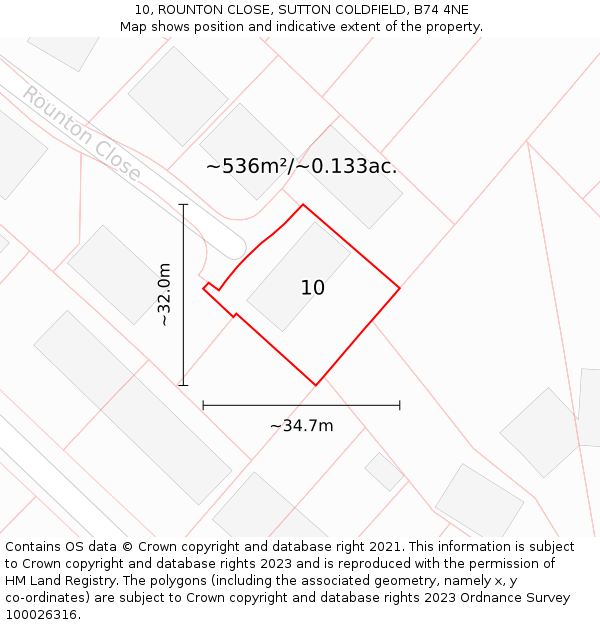 10, ROUNTON CLOSE, SUTTON COLDFIELD, B74 4NE: Plot and title map