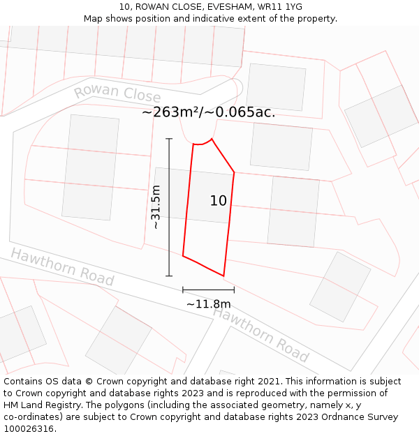 10, ROWAN CLOSE, EVESHAM, WR11 1YG: Plot and title map