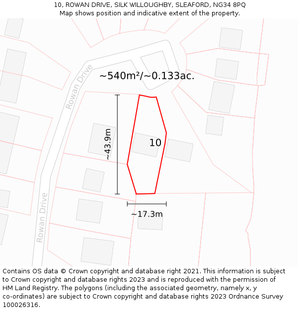 10, ROWAN DRIVE, SILK WILLOUGHBY, SLEAFORD, NG34 8PQ: Plot and title map