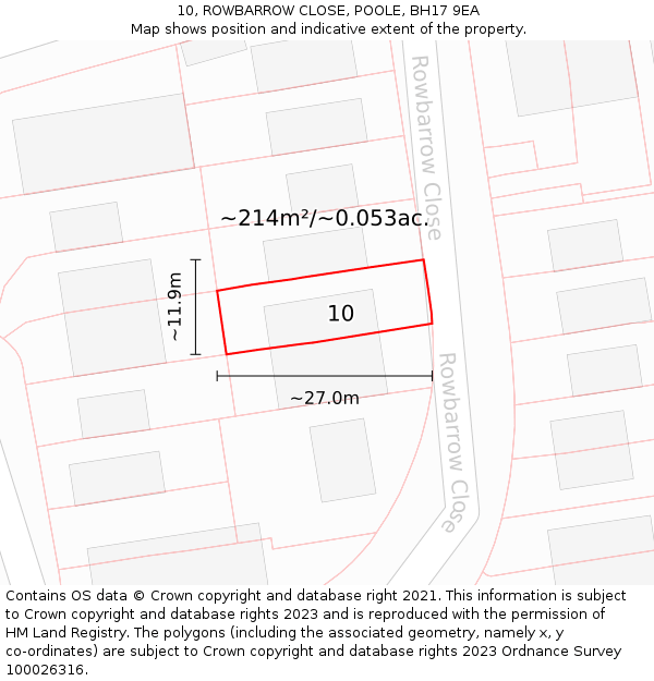 10, ROWBARROW CLOSE, POOLE, BH17 9EA: Plot and title map