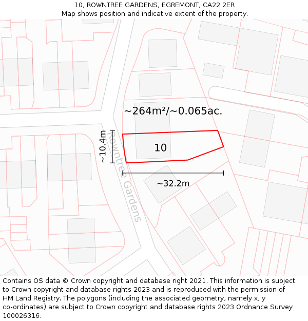10, ROWNTREE GARDENS, EGREMONT, CA22 2ER: Plot and title map