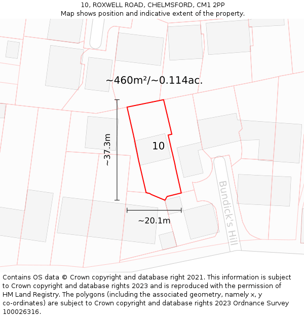 10, ROXWELL ROAD, CHELMSFORD, CM1 2PP: Plot and title map