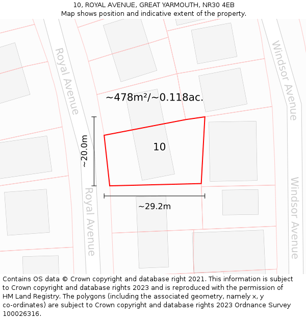 10, ROYAL AVENUE, GREAT YARMOUTH, NR30 4EB: Plot and title map