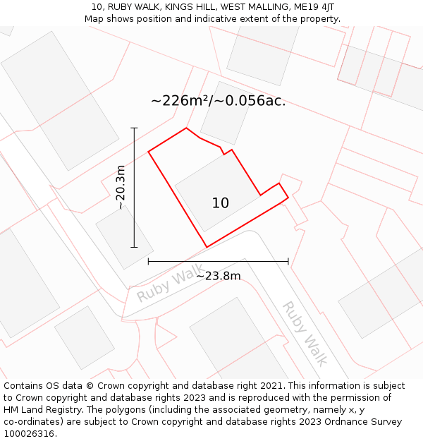 10, RUBY WALK, KINGS HILL, WEST MALLING, ME19 4JT: Plot and title map
