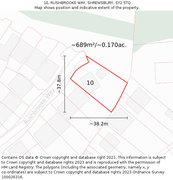 10, RUSHBROOKE WAY, SHREWSBURY, SY2 5TQ: Plot and title map