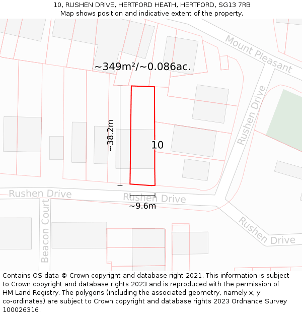 10, RUSHEN DRIVE, HERTFORD HEATH, HERTFORD, SG13 7RB: Plot and title map