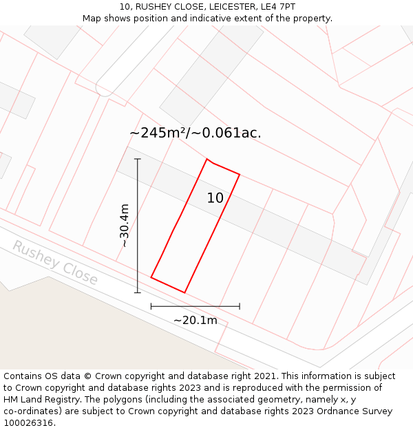 10, RUSHEY CLOSE, LEICESTER, LE4 7PT: Plot and title map