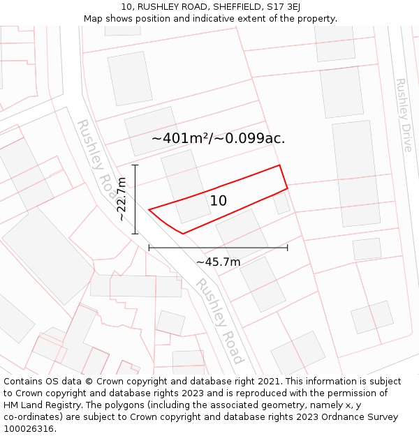 10, RUSHLEY ROAD, SHEFFIELD, S17 3EJ: Plot and title map