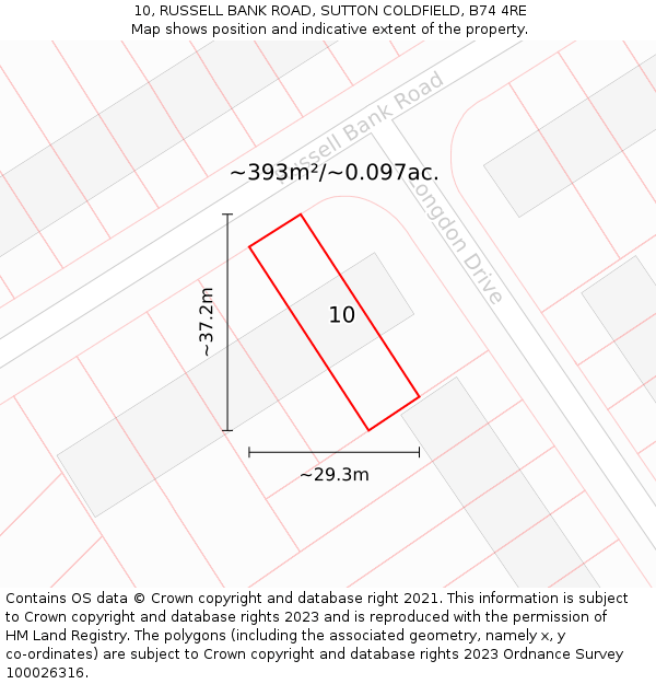 10, RUSSELL BANK ROAD, SUTTON COLDFIELD, B74 4RE: Plot and title map