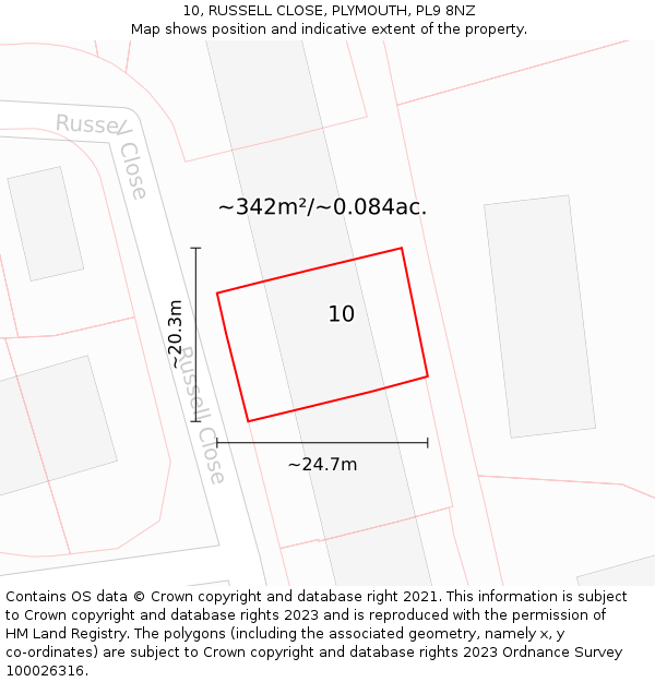 10, RUSSELL CLOSE, PLYMOUTH, PL9 8NZ: Plot and title map