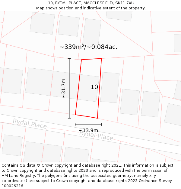 10, RYDAL PLACE, MACCLESFIELD, SK11 7XU: Plot and title map