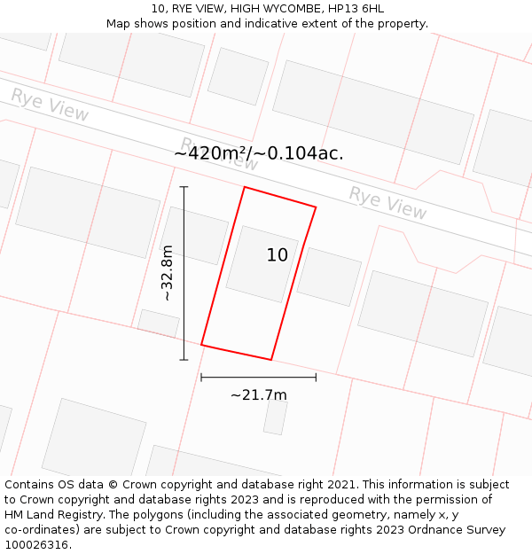 10, RYE VIEW, HIGH WYCOMBE, HP13 6HL: Plot and title map