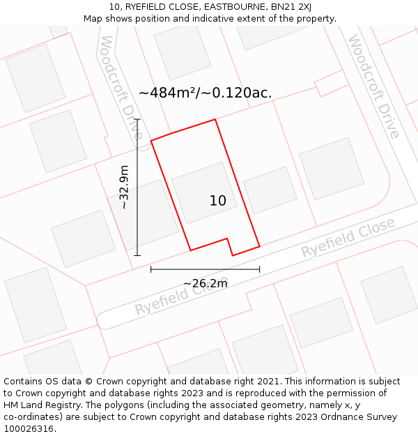 10, RYEFIELD CLOSE, EASTBOURNE, BN21 2XJ: Plot and title map