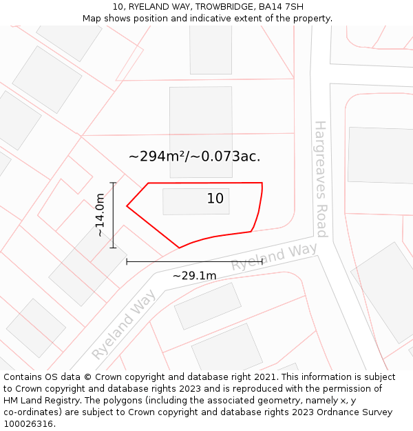 10, RYELAND WAY, TROWBRIDGE, BA14 7SH: Plot and title map