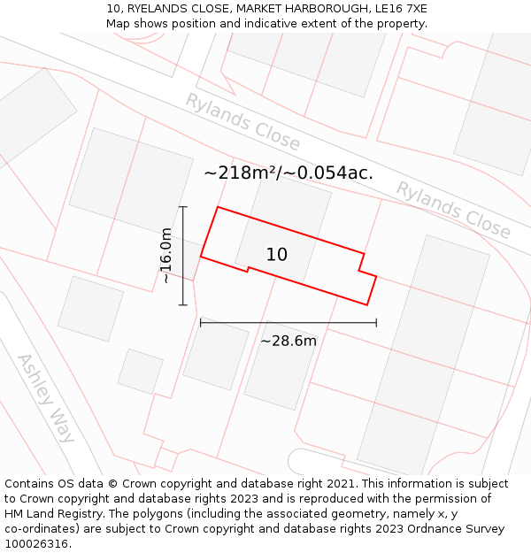 10, RYELANDS CLOSE, MARKET HARBOROUGH, LE16 7XE: Plot and title map