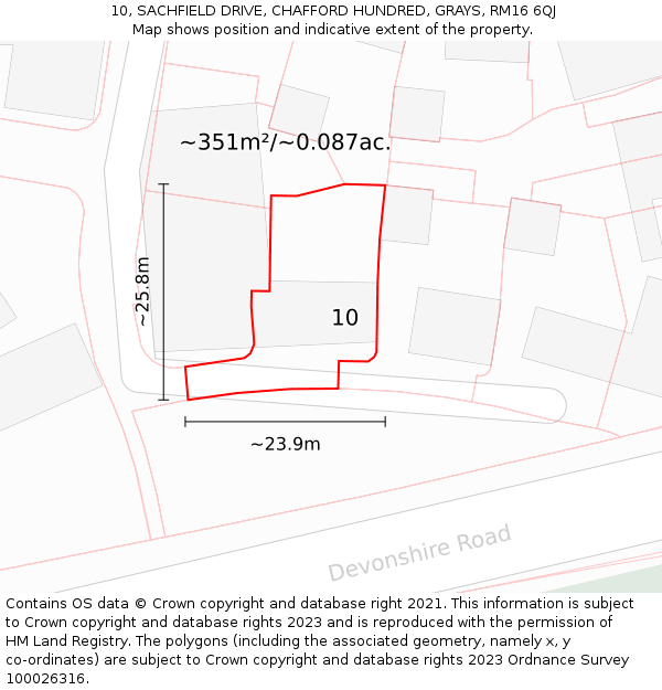 10, SACHFIELD DRIVE, CHAFFORD HUNDRED, GRAYS, RM16 6QJ: Plot and title map