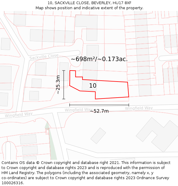 10, SACKVILLE CLOSE, BEVERLEY, HU17 8XF: Plot and title map
