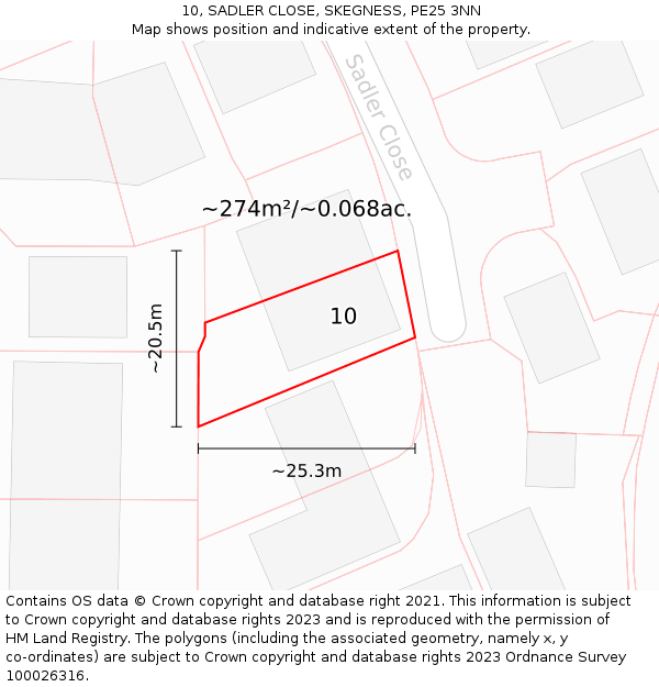 10, SADLER CLOSE, SKEGNESS, PE25 3NN: Plot and title map