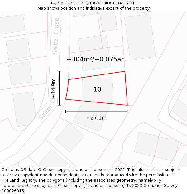 10, SALTER CLOSE, TROWBRIDGE, BA14 7TD: Plot and title map