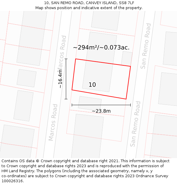 10, SAN REMO ROAD, CANVEY ISLAND, SS8 7LF: Plot and title map