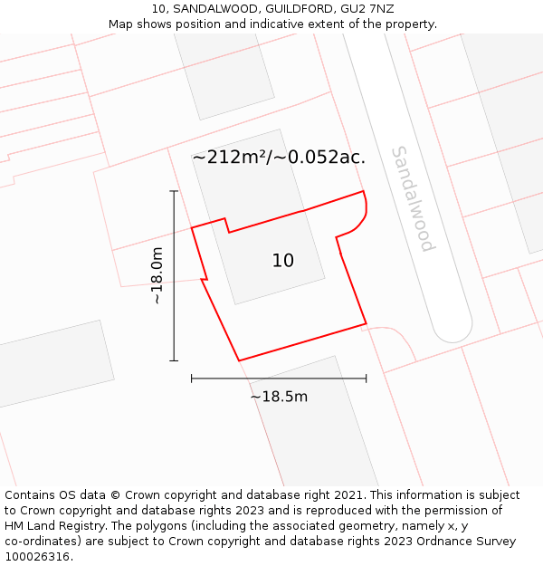 10, SANDALWOOD, GUILDFORD, GU2 7NZ: Plot and title map