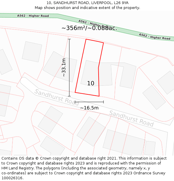 10, SANDHURST ROAD, LIVERPOOL, L26 9YA: Plot and title map