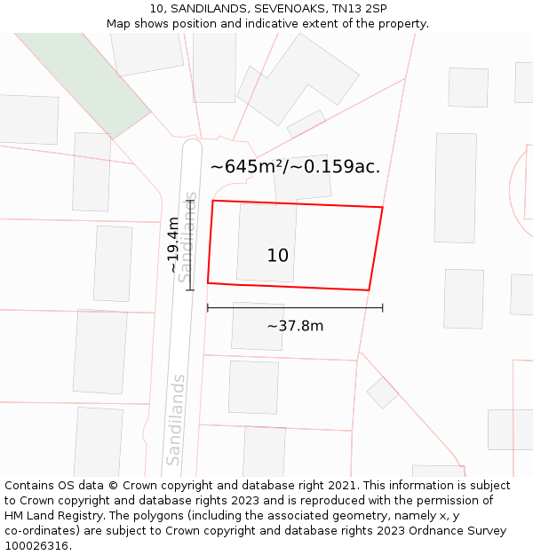 10, SANDILANDS, SEVENOAKS, TN13 2SP: Plot and title map