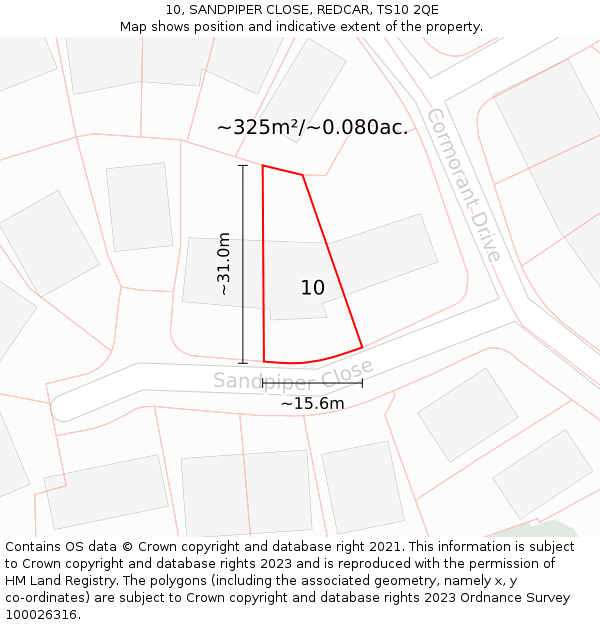 10, SANDPIPER CLOSE, REDCAR, TS10 2QE: Plot and title map