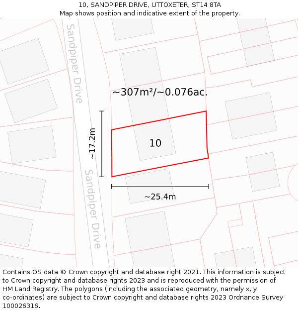 10, SANDPIPER DRIVE, UTTOXETER, ST14 8TA: Plot and title map