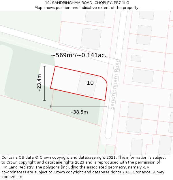 10, SANDRINGHAM ROAD, CHORLEY, PR7 1LG: Plot and title map