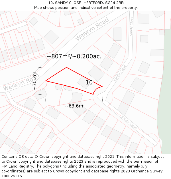 10, SANDY CLOSE, HERTFORD, SG14 2BB: Plot and title map