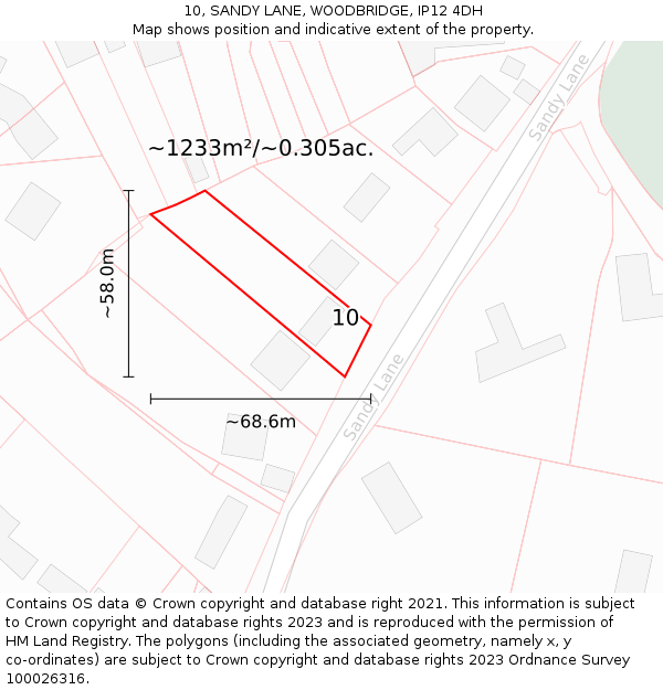 10, SANDY LANE, WOODBRIDGE, IP12 4DH: Plot and title map
