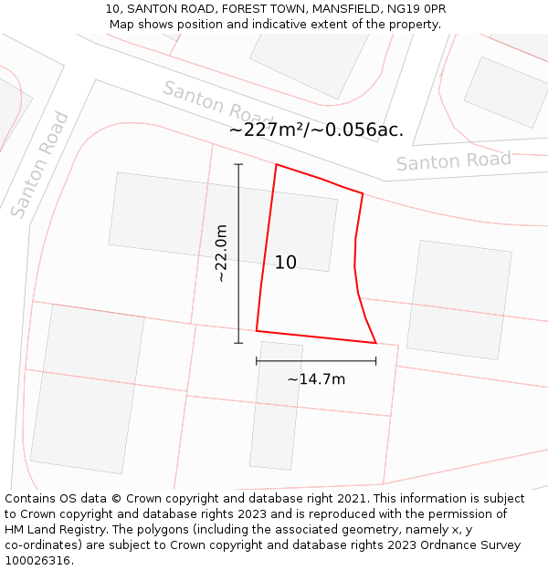 10, SANTON ROAD, FOREST TOWN, MANSFIELD, NG19 0PR: Plot and title map