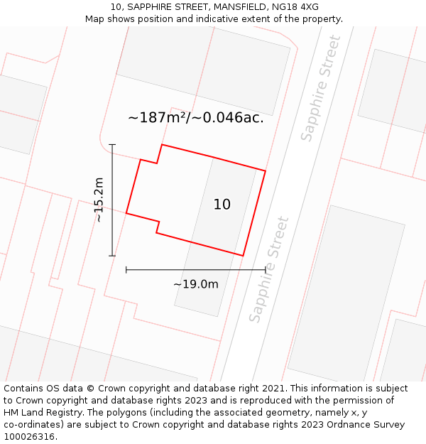 10, SAPPHIRE STREET, MANSFIELD, NG18 4XG: Plot and title map