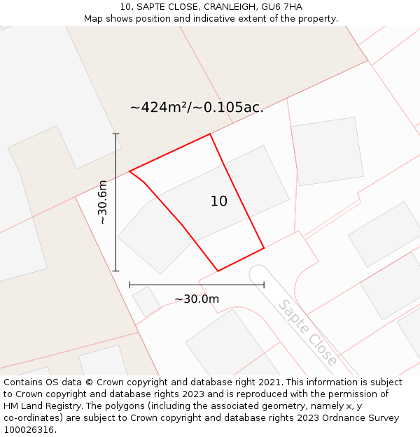 10, SAPTE CLOSE, CRANLEIGH, GU6 7HA: Plot and title map