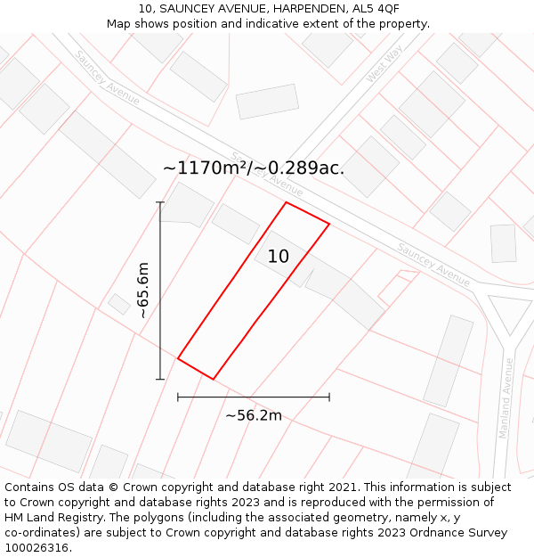 10, SAUNCEY AVENUE, HARPENDEN, AL5 4QF: Plot and title map