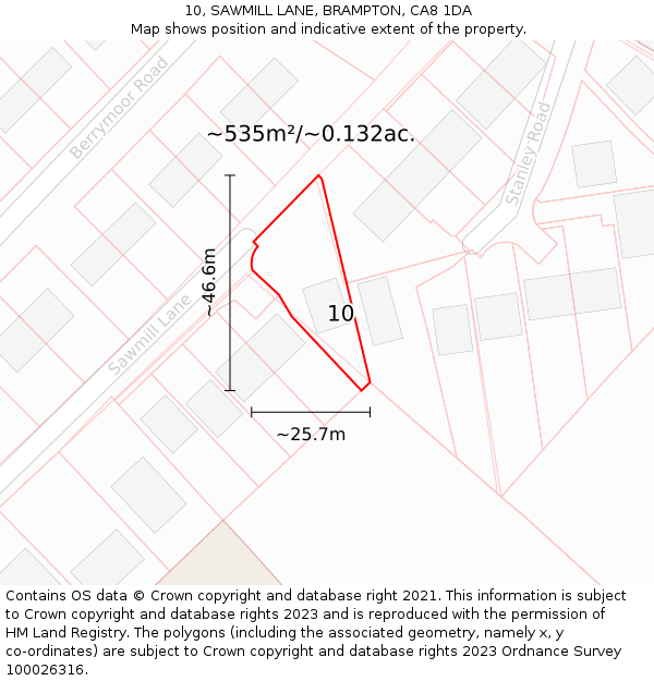 10, SAWMILL LANE, BRAMPTON, CA8 1DA: Plot and title map