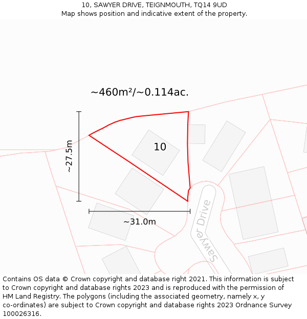 10, SAWYER DRIVE, TEIGNMOUTH, TQ14 9UD: Plot and title map