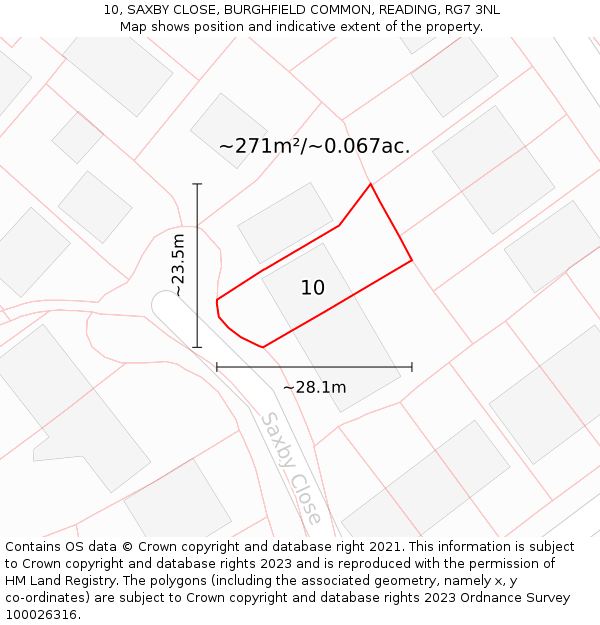 10, SAXBY CLOSE, BURGHFIELD COMMON, READING, RG7 3NL: Plot and title map