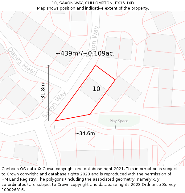 10, SAXON WAY, CULLOMPTON, EX15 1XD: Plot and title map